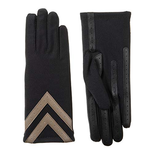 isotoner Damen Spandex-Touchscreen kaltes Wetter mit warmem Fleecefutter und Chevron-Details Handschuhe, Black & Tan-Smartdri, X-Large von Isotoner