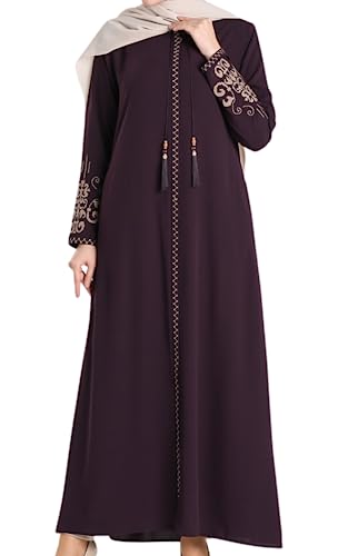 istanbul styles Abaya mit bestickten Ärmeln für Damen, langärmelig, bodenlang, türkisch-islamische Mode (DE/NL/SE/PL, Alphanumerisch, L, Regular, Regular, Lila) von istanbul styles