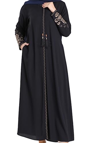 istanbul styles Abaya mit bestickten Ärmeln für Damen, langärmelig, bodenlang, türkisch-islamische Mode (DE/NL/SE/PL, Alphanumerisch, L, Regular, Regular, Navy blau) von istanbul styles