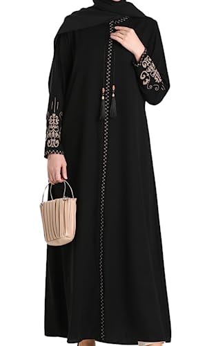 istanbul styles Abaya mit bestickten Ärmeln für Damen, langärmelig, bodenlang, türkisch-islamische Mode (DE/NL/SE/PL, Alphanumerisch, L, Regular, Regular, Schwarz) von istanbul styles