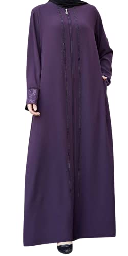 istanbul styles Damen-Abaya, Spitzenapplikation, langärmelig, bodenlang, Reißverschluss, bodenlang, Türkei, islamische Mode (DE/NL/SE/PL, Alphanumerisch, XL, Regular, Regular, Lila) von istanbul styles