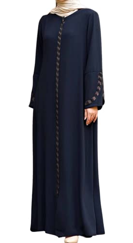 istanbul styles Damen-Abaya, langärmelig, offener Steinbruch, bodenlang, Reißverschluss, bodenlang, türkisch-islamische Mode (DE/NL/SE/PL, Alphanumerisch, 3XL, Regular, Regular, Navy blau) von istanbul styles