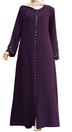 istanbul styles Damen-Abaya, langärmelig, offener Steinbruch, bodenlang, Reißverschluss, bodenlang, türkisch-islamische Mode (DE/NL/SE/PL, Alphanumerisch, XL, Regular, Regular, Lila) von istanbul styles