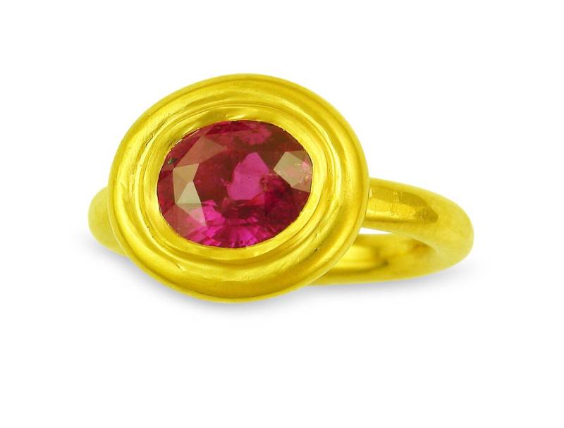 22K Gold Sri Lankan 3, 15Ct Rosa Saphir Ring Mit 100 Recyceltem Made To Order von italilambertini