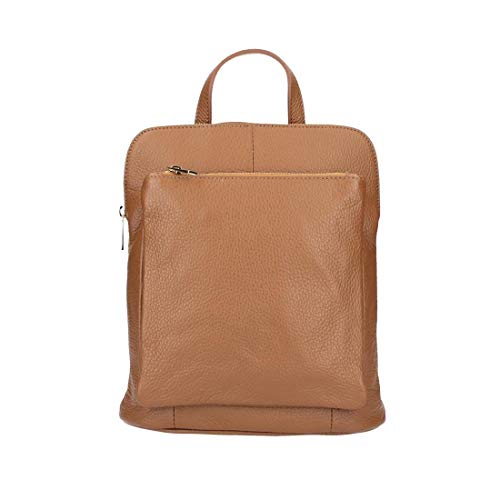 OBC Made in Italy Damen echt Leder Rucksack Daypack Lederrucksack Tasche Schultertasche Ledertasche Handgepäck Nappaleder (Cognac 25x30x11 cm) von italyshop24_com