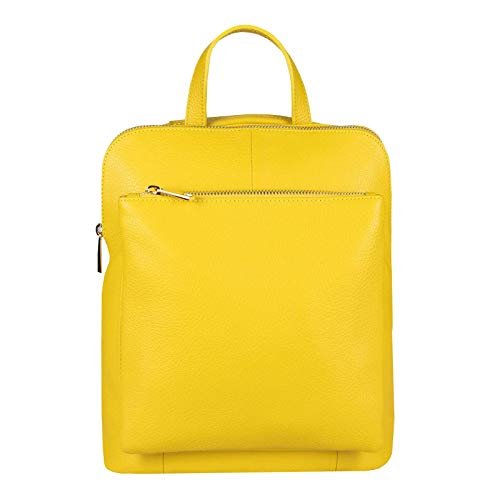 OBC Made in Italy Damen echt Leder Rucksack Tasche Daypack Lederrucksack Schultertasche Umhängetasche Rucksacktasche Ledertasche Crossbody (Gelb) von italyshop24_com