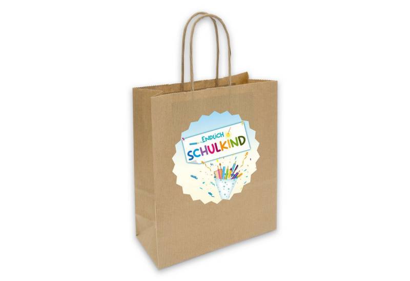 itenga Tragetasche itenga Geschenktüte mit Kordel + Aufkleber Endlich Schulkind 12x12cm M von itenga