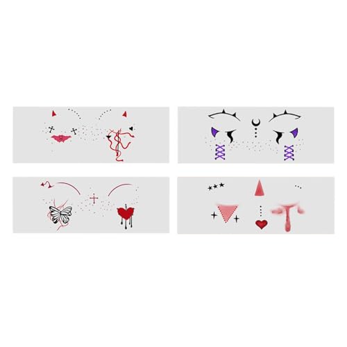 itrimaka Halloween-Aufkleber, Halloween-Make-up-Set - Lustiger Gesichts-Cosplay-Aufkleber,Gespenst Kunstblutflecken Gesichtsdekoration 4x Maskerade Horror Gesichtsaufkleber für Kinder Erwachsene von itrimaka