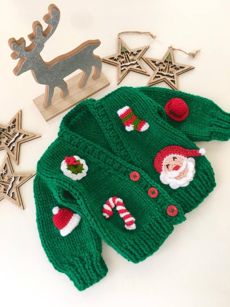 Handgemachte Strickjacke Für Kinder - Unisex Weihnachtsgeschenk Mit Weihnachtlichem Muster Cardigan Aus Baumwolle von itsARTIQUE