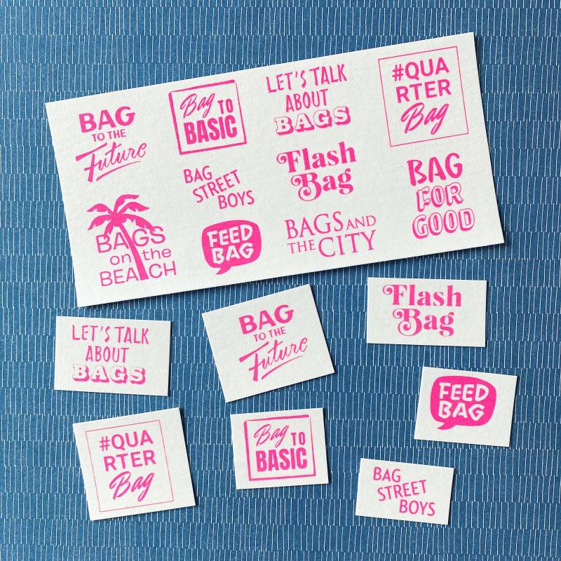 Neonpink/Weiß 10 Patches „All About Bags" Zum Aufnähen, Siebdruck Auf Snappap, Label/Aufnäher Set Für Alle Die Gern Nähen Special Edition von itsapatch