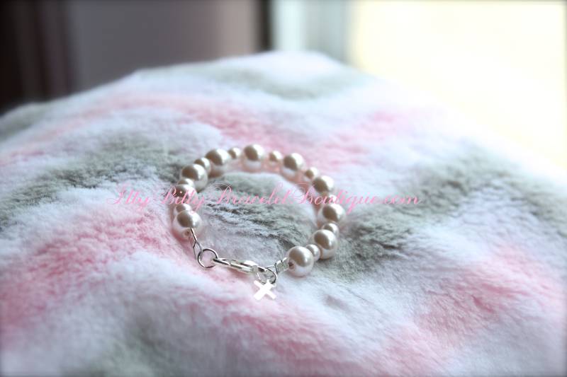 Baby Mädchen Rosa Perle Armband Sterling Silber Kreuz Taufe Geschenk, Andenken, Kommunion Geschenk Oder Kind von ittybittyBBoutique
