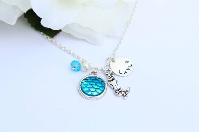 Meerjungfrau Charme Halskette Für Mädchen, Sterling Silber Echte Perle, Personalisiert, Eine Schmuck Mädchen Hand Gestempelt Name von ittybittyBBoutique