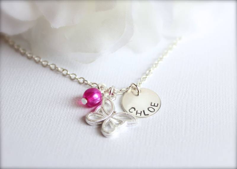 Schmetterling Charme Halskette Für Mädchen, Sterling Silber Hand Gestempelt Namen von ittybittyBBoutique