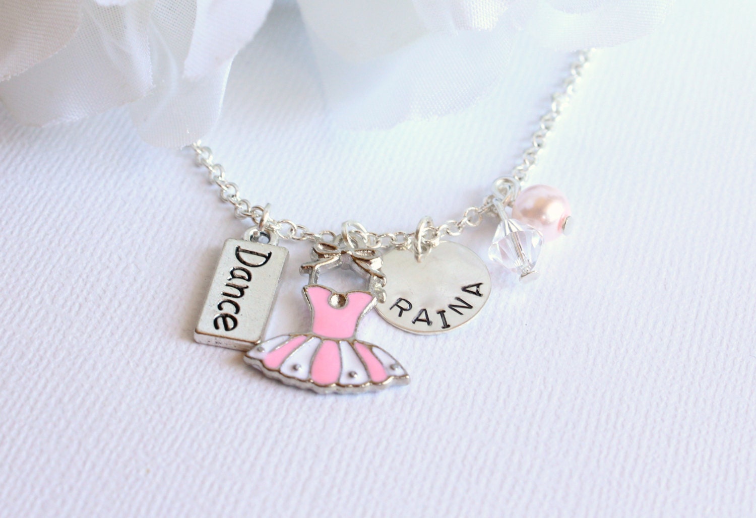 Tanz Halskette Mädchen Personalisierte Name Sterling Silber, Ballerina Tutu Kleid Charm von ittybittyBBoutique