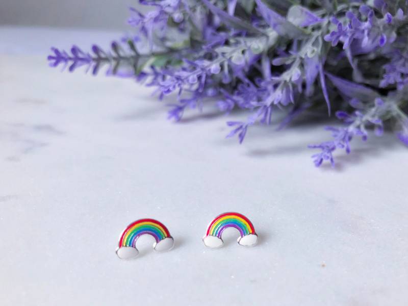 sterling Silber Regenbogen Ohrstecker | Kinder Ohrringe Hypoallergene Kleinkinder Für Mädchen von iuaccessories