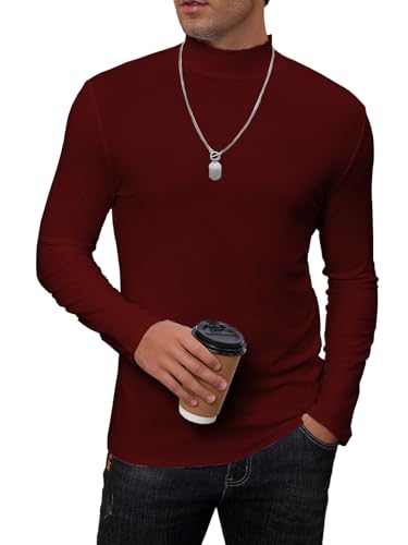 iudam Herren Langarmshirt Rollkragenpullover Bequemer T-Shirt Winter Thermo Unterhemd Oberteil Warm Tops Basic Pullover Männer，Weinrot，3XL von iudam