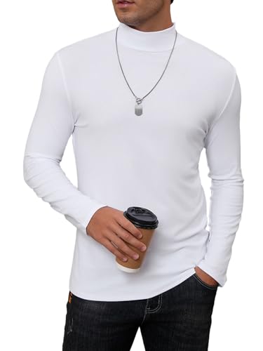 iudam Herren Langarmshirt Rollkragenpullover Bequemer T-Shirt Winter Thermo Unterhemd Oberteil Warm Tops Basic Pullover Männer，Weiß，L von iudam