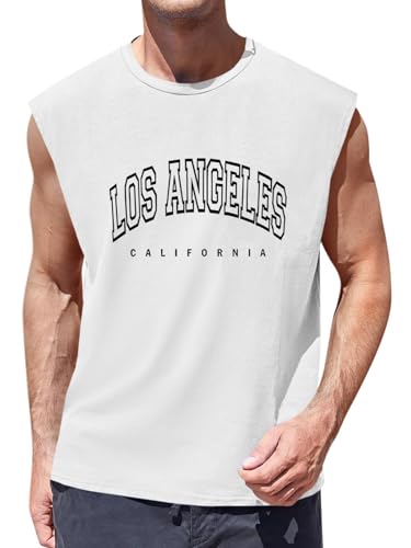 iudam Herren Workout Tank Tops Casual Loose Fit Sleeveless Shirts Gym Muscle T-Shirts mit Buchstaben-Grafik, Weiss/opulenter Garten, XL von iudam