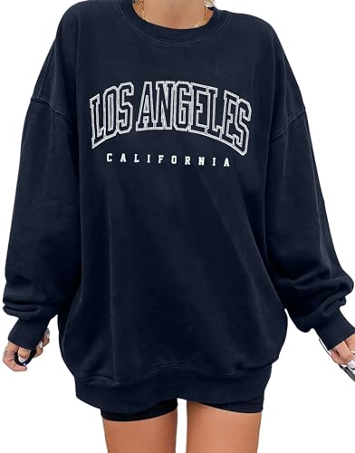 iudam Sweatshirt Damen Pullover Übergroßes Langarm Los Angeles Y2K Vintage Oversized Herbst Winter Casual Bluse Tops Oberteile,Los Angeles Blau,L von iudam