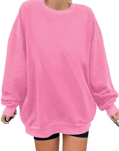iudam Sweatshirt Damen Pullover Übergroßes Langarm Y2K Vintage Oversized Herbst Winter Casual Bluse Tops Oberteile,Rosa,XL von iudam