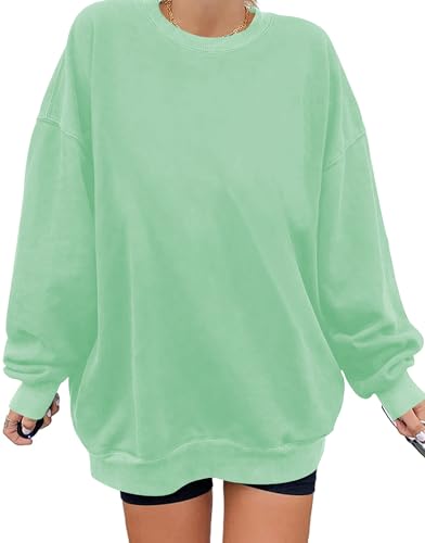 iudam Sweatshirt Damen Pullover Übergroßes Langarm Y2K Vintage Oversized Herbst Winter Casual Bluse Tops Oberteile,Grün,XL von iudam