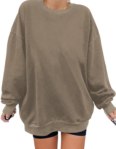 iudam Sweatshirt Damen Pullover Übergroßes Langarm Y2K Vintage Oversized Herbst Winter Casual Bluse Tops Oberteile,Hellbraun,S von iudam