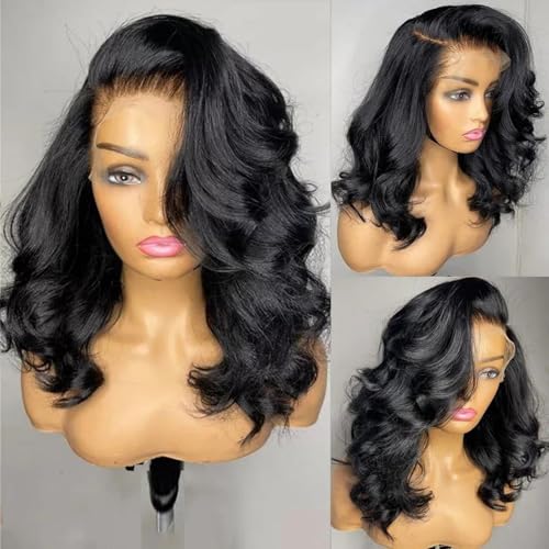 Iuscacey Body Wave Short Bob Perücke Transparente Lace Front Perücken für Frauen Preplucked 200 Dichte 13X4 Body Wave Lace Front Echthaar Perücken von iuscacey