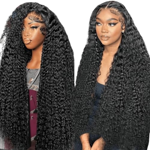 Iuscacey Deep Wave Perücken Echthaar 13X4 hd Lace Frontal Perücken Water Wave Lace Closure Perücke Remy Lockige Perücken für Frauen,22inches von iuscacey