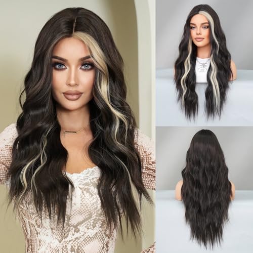 Iuscacey Gewellte Perücken Synthetische Lange Lose Wellige Hellbraune Perücke Für Frauen Täglich Party Highlight Blond aussehende Wellige Perücken Mittelteil Perücke,Mw91551 von iuscacey