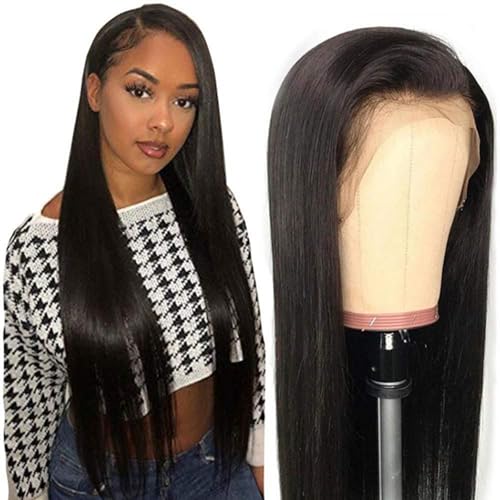 Iuscacey Haar glattes Haar Perücke 13X4 Lace Front Perücke Vorgezupfte Spitze Frontal Echthaarperücken für Frauen 150% Dichte,30inches von iuscacey