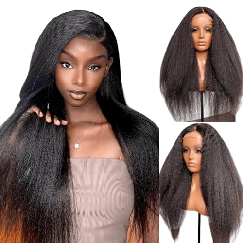 Iuscacey Lace Front Perücken13x4 HD Echthaar Kinky Straight Lace Frontal Perücke Transparente Gerade Echthaarperücke für Frauen 180 nsity,20inch von iuscacey