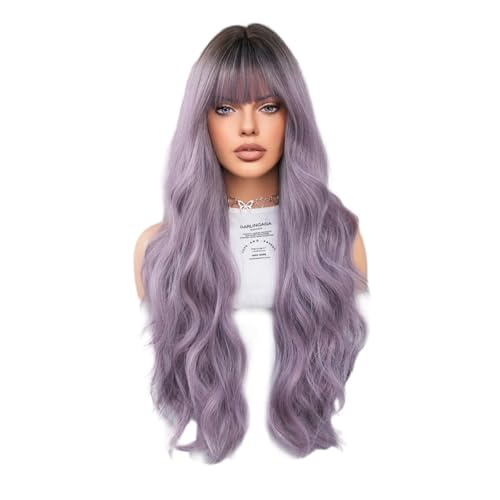 Iuscacey Lange gewellte lila Perücke für Frauen Daily Party Cosplay Hohe Dichte synthetische lose Körper Wellenförmige Haarperücken mit Pony,28inch von iuscacey