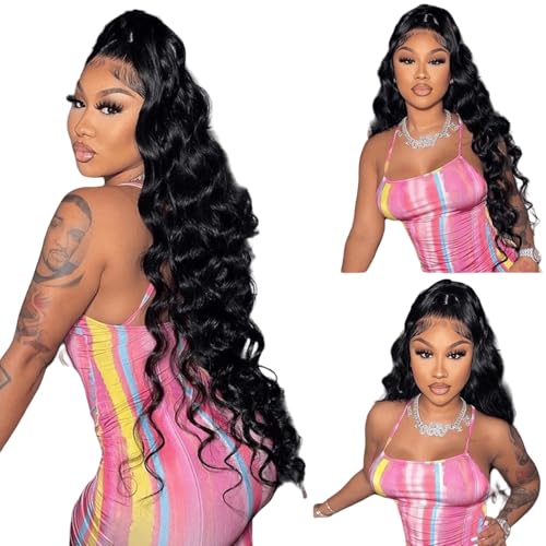 Iuscacey Lose tiefe Welle Echthaarperücken 13 * 4HD für Frauen Echthaar Glueless Perücke Vorgezupftes rohes Echthaar 180 Dichte,18inches von iuscacey
