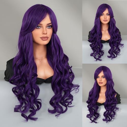 Iuscacey Ombre Blonde Perücke für Frauen Weihnachtskostüm Cosplay High Density Synthetische Layered Glatte Haarperücke mit Pony,Lila von iuscacey