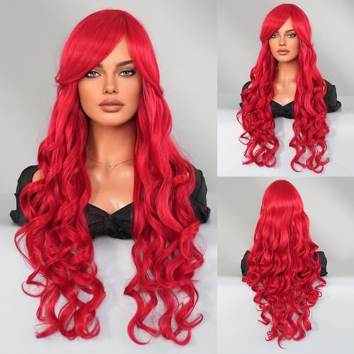 Iuscacey Ombre Blonde Perücke für Frauen Weihnachtskostüm Cosplay High Density Synthetische Layered Glatte Haarperücke mit Pony,Rot von iuscacey