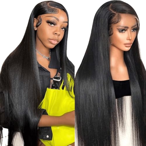 Iuscacey Transparente gerade Spitze Frontal Echthaar Perücken13x4 HD 180% Knochen Gerade Spitze Front Perücke für Frauen,22inches von iuscacey