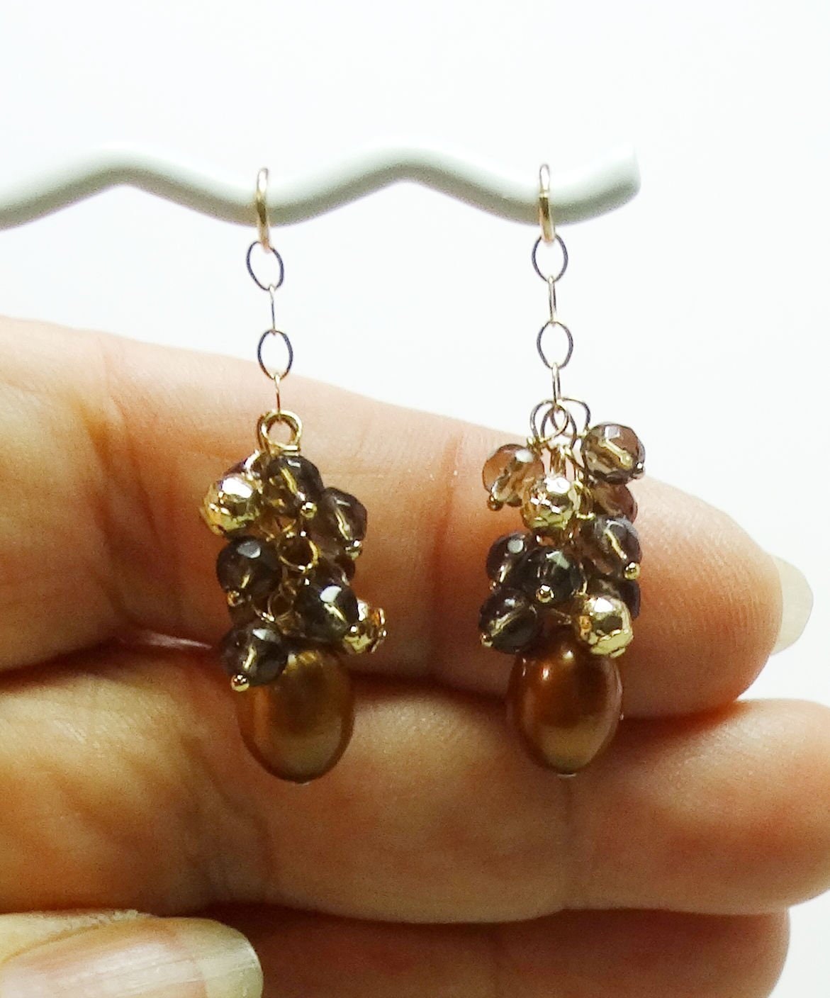 1, 5 "Cluster Rauchquarz & Perlen Austauschbare Ohrring Jacken Charme Mit Oder Ohne Brisuren Sterling Gold Filled von ivorynjewels