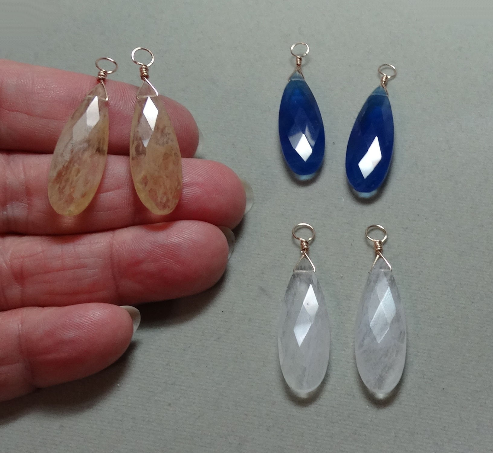 10x30mm Weißer, Hellbrauner Oder Blauer Rutilquarz Austauschbare Ohrring-Charme-Ohrring-Jacken Massiv Sterling, 14K Rose Gelbgold Gefüllt von ivorynjewels
