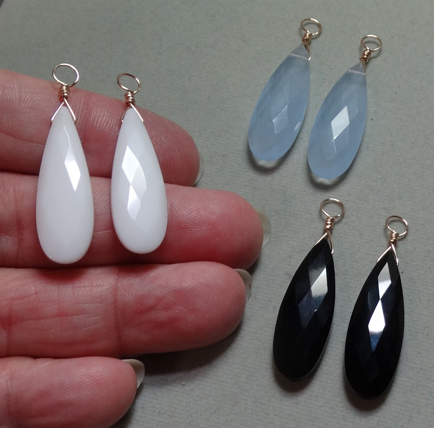 10x30mm Weißer Achat, Schwarzer Onyx Oder Blauer Chalcedon Austauschbare Ohrring-Charms Massiv Sterling, 14K Rose Gelbgold Gefüllt von ivorynjewels