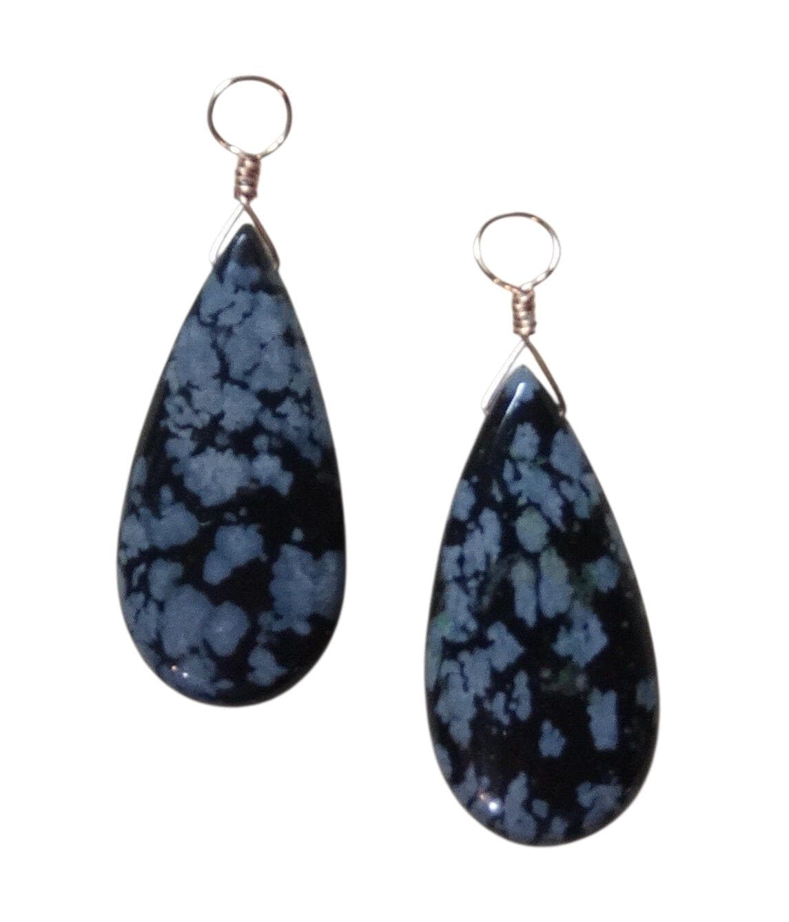 Austauschbare 11 X 25 Mm Schneeflocken Obsidian Tropfen Ohrring Anhänger Sterling, 14K Rose Gold Oder Gelbgold Gefüllt von ivorynjewels