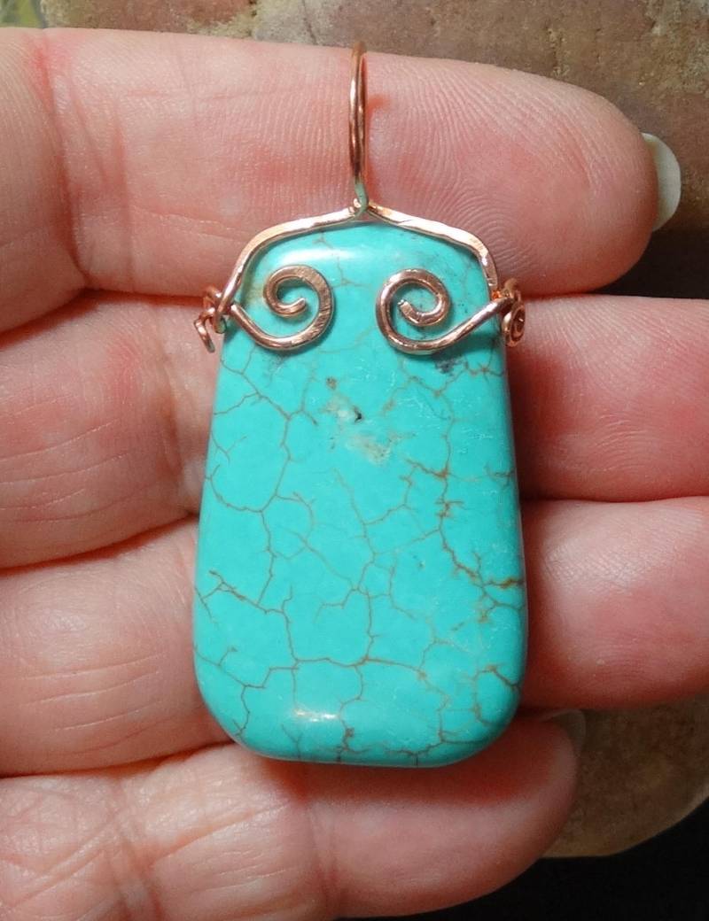 2" Wire Wrapped Echter Türkis Slide Anhänger Kupfer, Gold Oder Sterling 2" Wire Wrapped Echter Türkis Slide Anhänger Kupfer, Gold Oder Sterling von ivorynjewels