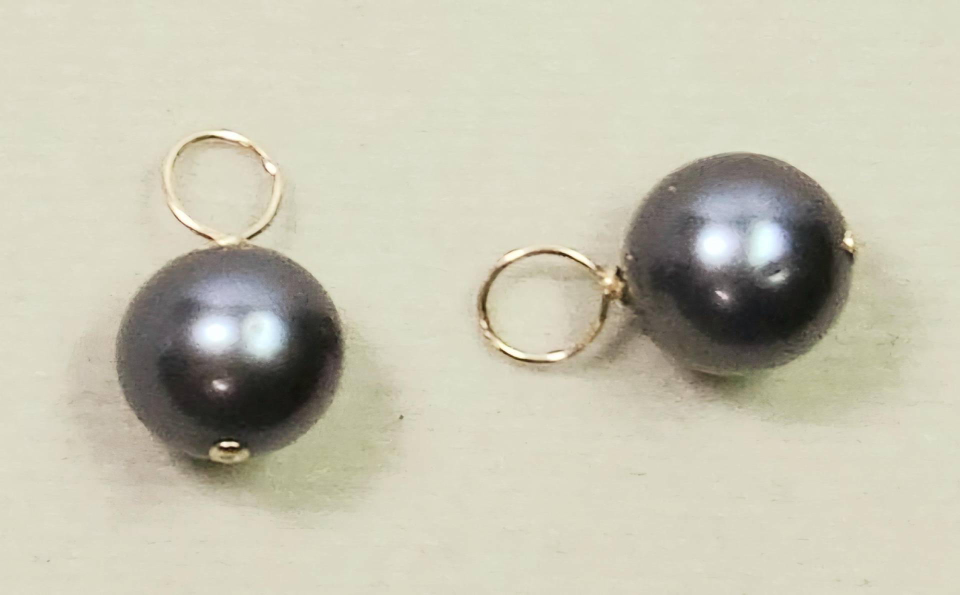 9-10mm A Runde Schwarze Süßwasserperlen Austauschbare Ohrring Charms Solid Sterling, 14K Rose Oder Gelbgold von ivorynjewels