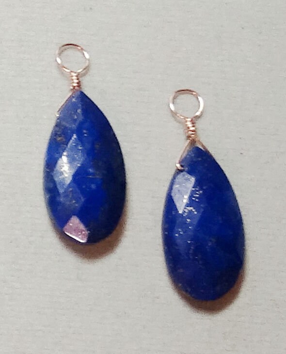 9x20mm Facettierte Lapis Lazuli Austauschbare Ohrring Charms Massives Sterling Silber, Rose Oder Gelbgold Filled von ivorynjewels