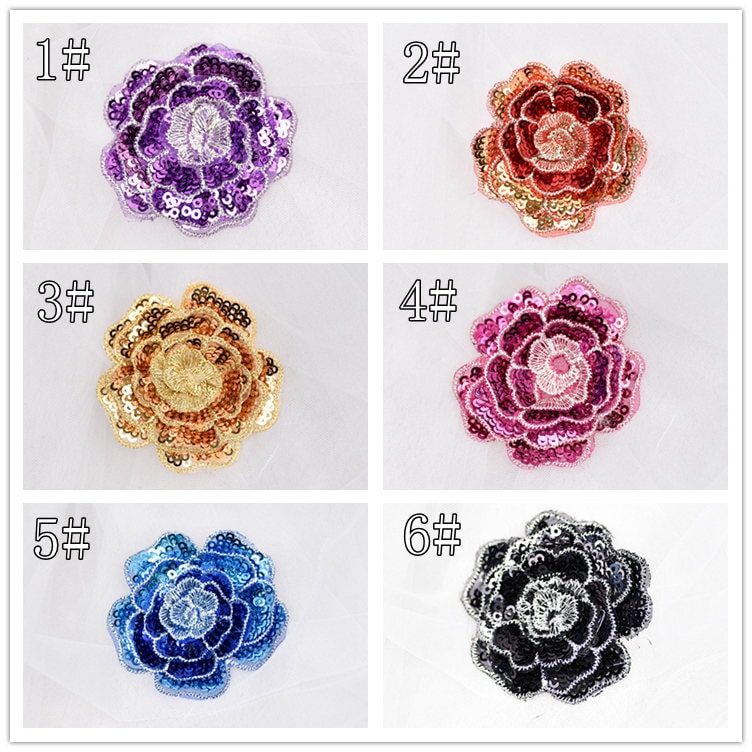 10 Stk 5, 5cm 2, 16" Gold Lila Fuschia Blau Schwarz Pailletten Blumenkleid Kleidung Bestickt Spitze Applikationen Patches L24Q2 von ivyverynice