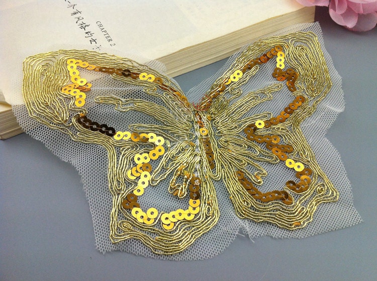 5 Stück 18x12cm Breit Gold Pailletten Butterdateien Handwerk Kleidung Socken Applikationen Aufnäher Ml70P737 von ivyverynice