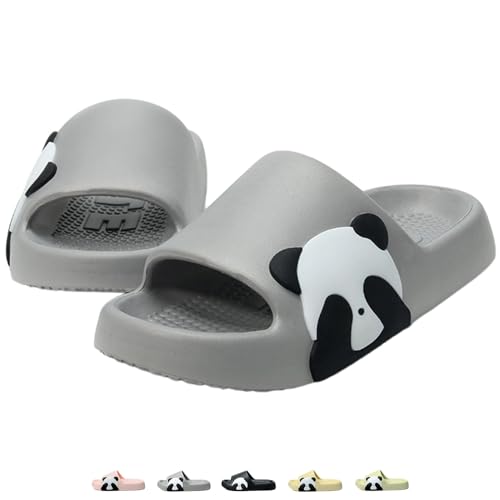 iwhgrmp Niedliche Panda-Hausschuhe für Damen und Herren, für drinnen und draußen, Hausdusche, rutschfest, bezaubernd, Cartoon-Panda, rutscht bequem für Paare, Zuhause, Sommersandalen, GRAU, 7.5-8.5 von iwhgrmp