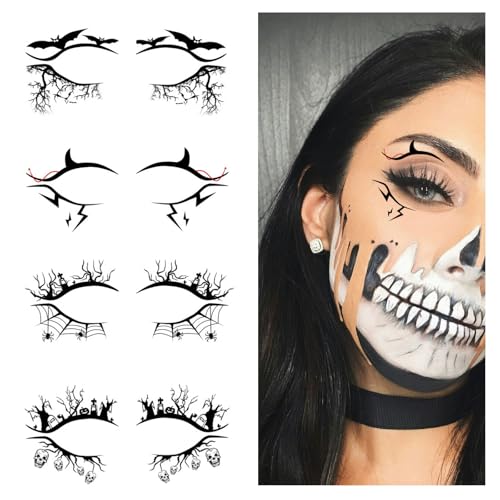 iwiio Halloween Eyeliner Aufkleber, Halloween Gesicht Tattoos für Erwachsene, Fledermaus Spinne Muster Make-up Zubehör Lidschatten Aufkleber, Selbstklebende Gesichtstattoos für Horror Party von iwiio