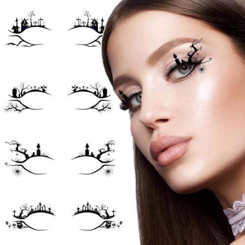 iwiio Halloween Eyeliner Aufkleber, Halloween Gesicht Tattoos für Erwachsene, Fledermaus Spinne Muster Make-up Zubehör Lidschatten Aufkleber, Selbstklebende Gesichtstattoos für Horror Party von iwiio