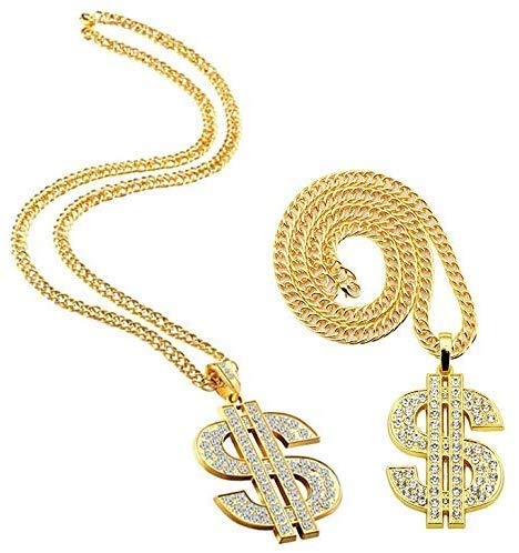 iwobi 2 Stücke Goldkette Herren, Dollar Anhänger Kette Hip Hop Dollar Halskette, Herren Dollarzeichen Halskette Hip Hop Anhänger Halskette Punk Gold Kette für Fasching Karneval Party Golden von iwobi