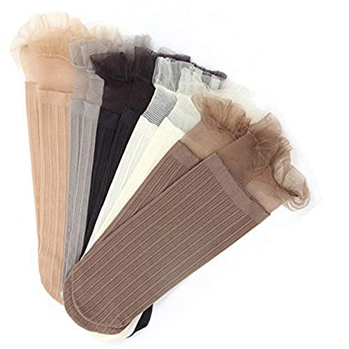 iwobi 5 Paare Damen Transparent Schöne Crystal Rüschen Elastische Kurze Socken Spitzesocken Sommer von iwobi